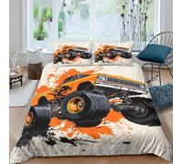 JCOUSDAEO MonsterTruckSet Di Copripiumino microfibra 3 pezzi motivo 3D con cerniera ActionIllustrationStyle_ copripiumino con federe soffice ultra morbido for coppie King（220x240cm）