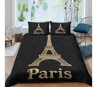JCOUSDAEO Paris Eiffel Towercopripiumino ultra microfibra 3 pezzi motivo 3D con cerniera Gold Embroidery Set Di Copripiumino con federe traspirante morbida for adolescenti Single（135x200cm）