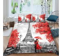JCOUSDAEO Paris romanceSet Di Copripiumino 3 Pezzi stampa di 3D cerniera nascosta artistic watercolor style copripiumino incluso federe aiosa ultra morbido e traspirante for bambini Double（200x200cm）