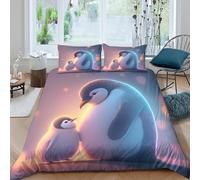 JCOUSDAEO Penguin momSet Di Copripiumino microfibra morbida 3 Pezzi stampa 3D cerniera nascosta Cute animated style copripiumino con federa traspirante ultra morbido for coppie Double（200x200cm）