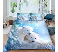 JCOUSDAEO Polar bear cubscopripiumino morbida microfibra Set di 3 Pezzi stampa 3D con cerniera Winter wonderland style Set Di Copripiumino con federa soffice morbida for adolescenti King（220x240cm）