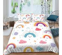 JCOUSDAEO Rainbow doodlesSet Di Copripiumino morbida 3 pezzi motivo 3D con cerniera Cartoon whimsical style copripiumino con federa soffice for bambini adulti ragazzi Super king（260x220cm）