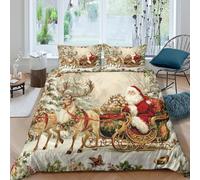 JCOUSDAEO Santa ClausSet Di Copripiumino microfibra morbida 3 Pezzi stampa di 3D cerniera nascosta Christmas Winter copripiumino incluso federe aiosa ultra morbido for ragazze Single（135x200cm）