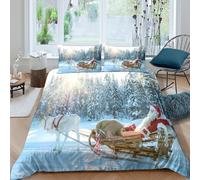 JCOUSDAEO Santa sleigh rideSet Di Copripiumino microfibra 3 pezzi motivo 3D con cerniera Winter festive scene copripiumino con federe traspirante ultra morbido for coppie Double（200x200cm）