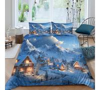 JCOUSDAEO Snowy MountainSet Di Copripiumino microfibra 3 pezzi motivo 3D con cerniera Cozy Cabin copripiumino con federe soffice ultra morbido for coppie Double（200x200cm）