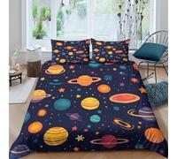 JCOUSDAEO Space planetsSet Di Copripiumino morbida 3 Pezzi stampa 3D con cerniera Cartoon cosmic design copripiumino incluso federe aiosa for bambini adulti ragazzi Single（135x200cm）