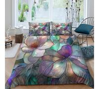JCOUSDAEO Stained glass flowerscopripiumino ultra microfibra 3 pezzi motivo 3D con cerniera Abstract floral Set Di Copripiumino con federe traspirante morbida for adolescenti Single（135x200cm）