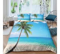 JCOUSDAEO Tropical beachSet Di Copripiumino ultra Set di 3 Pezzi stampa di 3D cerniera nascosta Sunlit palm tree style copripiumino con federe soffice for bambini adulti ragazzi Single（135x200cm）
