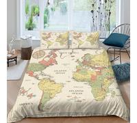 JCOUSDAEO Vintage World Mapcopripiumino Set di 3 Pezzi stampa 3D cerniera nascosta Classic Educational Set Di Copripiumino incluso federe per cuscini aiosa for bambini e adolescenti Single（140x200cm）