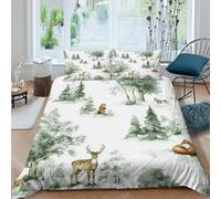 JCOUSDAEO Winter forest sceneSet Di Copripiumino morbida 3 Pezzi stampa di 3D cerniera nascosta Watercolor woodland copripiumino incluso federe aiosa for bambini adulti ragazzi Super king（260x220cm）