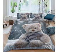 JCOUSDAEO Winter teddy bearSet Di Copripiumino ultra microfibra 3 Pezzi stampa 3D con cerniera Cozy plush style copripiumino con federe soffice ultra morbido for ragazze King（220x240cm）