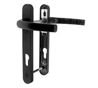 JCP Coppia di maniglie per porta in uPVC, centro vite 122 mm, set di molle PZ 92 mm, piastra posteriore 220 x 30 mm, nero