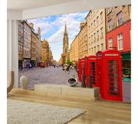 JCSMKFQ Carta da parati murale 3D con cabina telefonica rossa su strada di Londra decorazione per la casa pittura murale adesivo in tessuto di seta