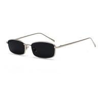 JCTAIFOO Occhiali da sole rettangolari retrò per le donne uomini quadrato stretto hip hop piccolo telaio occhiali da sole, argento/grigio scuro, taglia unica