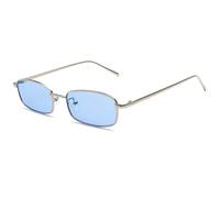JCTAIFOO Occhiali da sole rettangolari retrò per le donne uomini quadrato stretto hip hop piccolo telaio occhiali da sole, argento/blu, taglia unica