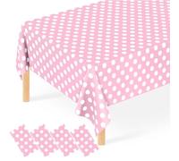 JCTHKUKU 4 tovaglie a pois rosa chiaro, in plastica, usa e getta, per picnic all'aperto, compleanni, rivelazioni di genere, baby e addio al nubilato, decorazione per feste, 137,2 x 274,3 cm