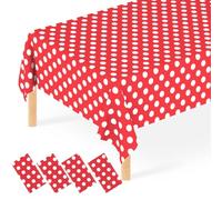 JCTHKUKU 4 tovaglie rosse a pois con Topolino e Minnie, in plastica, usa e getta, per esterni, compleanni, rivelazioni di genere, baby e addio al nubilato, decorazione per feste, 137,2 x 274,3 cm