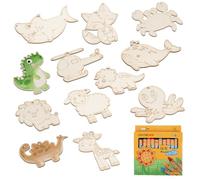 JCUGSBS 12 pezzi di animali in legno fai da te per bambini,set fai da te in legno,per dipingere,12 pastelli colorati,adatti per feste per bambini,regali di compleanno per bambini