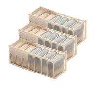 JCUGSBS 3 Pezzi Organizer Cassetti, Organizer Armadio Salvaspazio Organizzatore Armadio pieghevole per Biancheria Intima Calze, Fazzoletti e Cravatte, 7 Griglie (Beige)