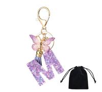 JCUGSBS Portachiavi da ragazza, con lettera e ciondolo a farfalla, con lettera iniziale, regalo