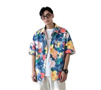 JCVBN Camicia a maniche corte da uomo e donna con colletto a punta con stampa digitale all-over resistente all'abrasione in seta di ghiaccio morbida con finiture all'uncinetto toppa ricamata singola