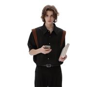 JCVBN - Camicia da uomo a maniche corte con colletto a punta, spalle scese, design a blocchi di colore, vestibilità larga, con bottoni sul davanti, alla moda, casual, nero e bianco, Nero , L