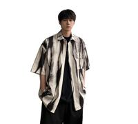 JCVBN - Camicia da uomo a maniche corte con colletto alla coreana, resistente alle pieghe, vestibilità ampia, in poliestere, con bottoni sul davanti, stile retrò, casual, estivo, taglie S M L XL XXL