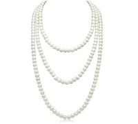 JCVBN Collana lunga con perle per donne e ragazze, con perle finte bianche color crema, collana a strati, idea regalo per lei
