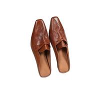 JCVBN - Pantofole da donna con punta quadrata, tacco a blocco, 3,5 cm, in pelle di pecora, senza lacci, punta chiusa, stile vintage, sandali estivi da donna, Marrone, 39 EU