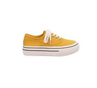JCVBN Scarpe da ginnastica da donna con plateau in tela basse, con lacci, nascoste, altezza crescente, scarpe casual bianche blu nebbiose grigio grigio primavera verde mango, Giallo, 38 EU