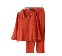 JCXIOC Pigiama Donna Pigiama da Donna Set Non Stampato in Cotone Rosso Primavera e Autunno Sottile Abbigliamento for la casa Pantaloni Lunghi a Maniche Lunghe Larghi e Comodi(L)