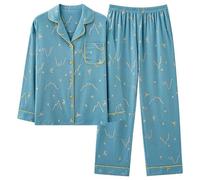 JCXIOC Pigiama Donna Stampa Pigiama da Donna Set Estate Femminile Primavera Autunno Manica Lunga Che Indossa Un Simpatico Abito da casa for Indumenti da Notte da Donna(Blue,XXL)