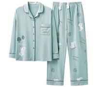 JCXIOC Pigiama Donna Stampa Pigiama da Donna Set Estate Femminile Primavera Autunno Manica Lunga Che Indossa Un Simpatico Abito da casa for Indumenti da Notte da Donna(Light Blue,L)