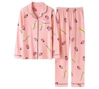 JCXIOC Pigiama Donna Stampa Pigiama da Donna Set Estate Femminile Primavera Autunno Manica Lunga Che Indossa Un Simpatico Abito da casa for Indumenti da Notte da Donna(Pink,3XL)