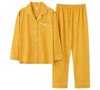 JCXIOC Pigiama Donna Stampa Pigiama da Donna Set Estate Femminile Primavera Autunno Manica Lunga Che Indossa Un Simpatico Abito da casa for Indumenti da Notte da Donna(Yellow,L)