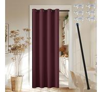 JCyh Tenda Porta Esterna con Bastone, Tenda per Porta con Chiusura Magnetica per Proteggere la Privacy, 1 Pezzo 132x195cm Tenda Termica per Porta, Rosso Borgogna