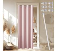 JCyh Tenda Porta Esterna con Bastone, Tenda per Porta con Chiusura Magnetica per Proteggere la Privacy, 1 Pezzo 132x195cm Tenda Termica per Porta, Rosa Chiaro
