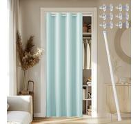JCyh Tenda Porta Esterna con Bastone, Tenda per Porta con Chiusura Magnetica per Proteggere la Privacy, 1 Pezzo 132x200cm Tenda Termica per Porta, Azzurro Chiaro