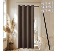 JCyh Tenda Porta Esterna con Bastone, Tenda per Porta con Chiusura Magnetica per Proteggere la Privacy, 1 Pezzo 132x200cm Tenda Termica per Porta, Marrone