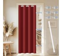 JCyh Tenda Porta Esterna con Bastone, Tenda per Porta con Chiusura Magnetica per Proteggere la Privacy, 1 Pezzo 132x200cm Tenda Termica per Porta, Rosso Natale