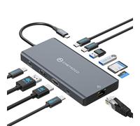 JCYMELE Docking Station 3 monitor, 12 in 1 Thunderbolt Dock con HDMI, DisplayPort, USBC Out e 1000 m Ethernet, 100 W PD, USB 3.2 Port SD/Micro SD Solt