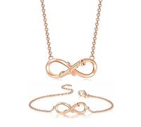 JczR.Y Collana con ciondolo a forma di infinito con ciondolo a forma di cuore e rosa, per donne e ragazze, 8 nodi intrecciati, collana con fiori e foglie, regolabile, idea regalo, 2 pezzi, Zinco