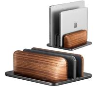 JCZT Supporto verticale per laptop, in noce, doppio supporto per laptop con base regolabile in lega di alluminio, compatibile con tutti i MacBok/Surface/Samsung/HP/Dell/Chrome Book (nero)