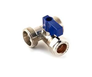 JD Brands Valvola a T a doppio elettrodomestico - 3/4" x 3/4" x 15 mm BSP compressione - doppio connettore lavatrice rubinetto - 15 mm separatore di alimentazione acqua fredda per lavastoviglie e