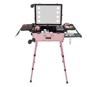 JDBDU Trolley per trucchi, cosmetici, trucco, beauty case, con specchio, multicustodia, 52 x 40 x 14 cm, Colore: rosa., Valigia da parrucchiere