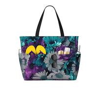 JDbncxe Borsa da viaggio da spiaggia con stampa con bandiera rossa e ascia da pompiere, ideale per vacanze, crociera, campeggio e palestra, Fiori viola e foglia di tè, Taglia unica