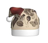 JDbncxe Cappello di Natale con stampa di farfalle intorno al cuore per adulti - Cappello di Babbo Natale unisex, bomboniere di Natale, Capodanno, copricapo per le vacanze