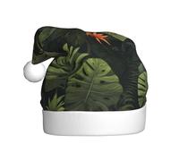 JDbncxe Cappello di Natale con stampa di fiori tra foglie verdi per adulti - Cappello di Babbo Natale unisex, bomboniere di Natale, Capodanno, copricapo per le vacanze