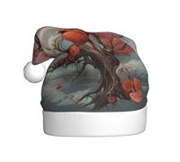 JDbncxe Cappello di Natale con stampa uccellino rosa sull'albero per adulti - Cappello di Babbo Natale unisex, bomboniere di Natale, Capodanno, copricapo per feste