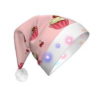 JDbncxe Cappello di Natale per adulti con stampa torta di ciliegie, cappello di Babbo Natale, morbido copricapo per feste di Natale, cappello caldo unisex